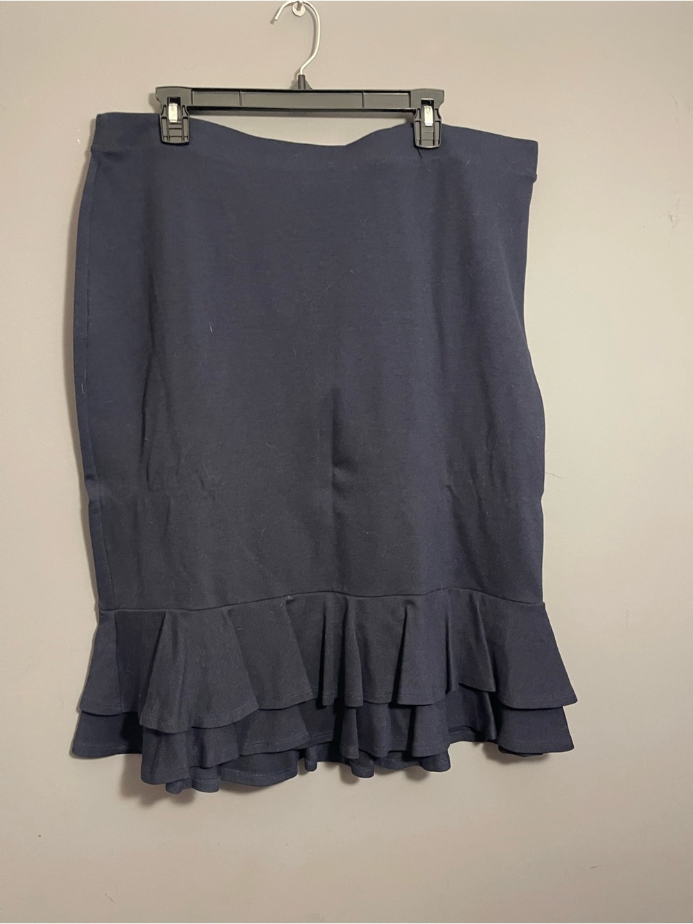 Classic Navy Pencil Skirt with Ruffled Hem